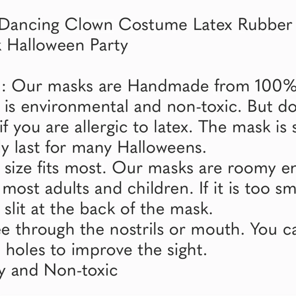 Pennywise Dancing Clown Costume Latex Rubber Horror Scary Mask Halloween Party